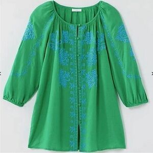 J. Jill Linen Blend embroidered flowy button front flowy blouse